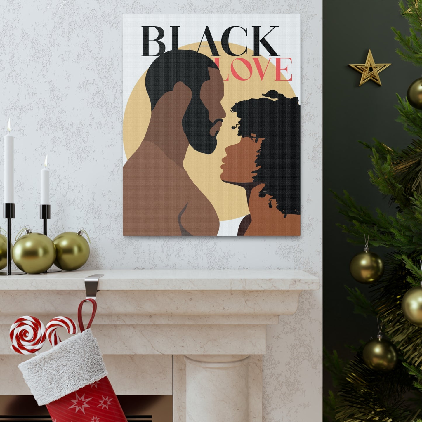 Soulmates Embraced Black Love Wall Art | 16"x20" Afrocentric Romantic Canvas Print