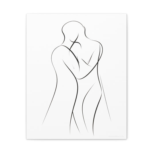 Embraced in Lines - Romantic Gesture Sketch Canvas Wall Art