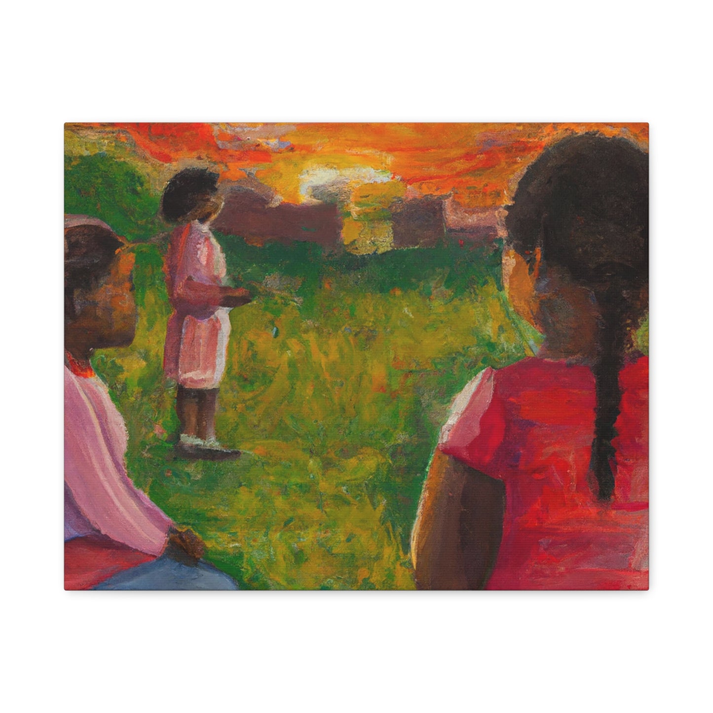 Three Black Girls Wall Art | 20"x16" Afrocentric Children's Play Canvas Print