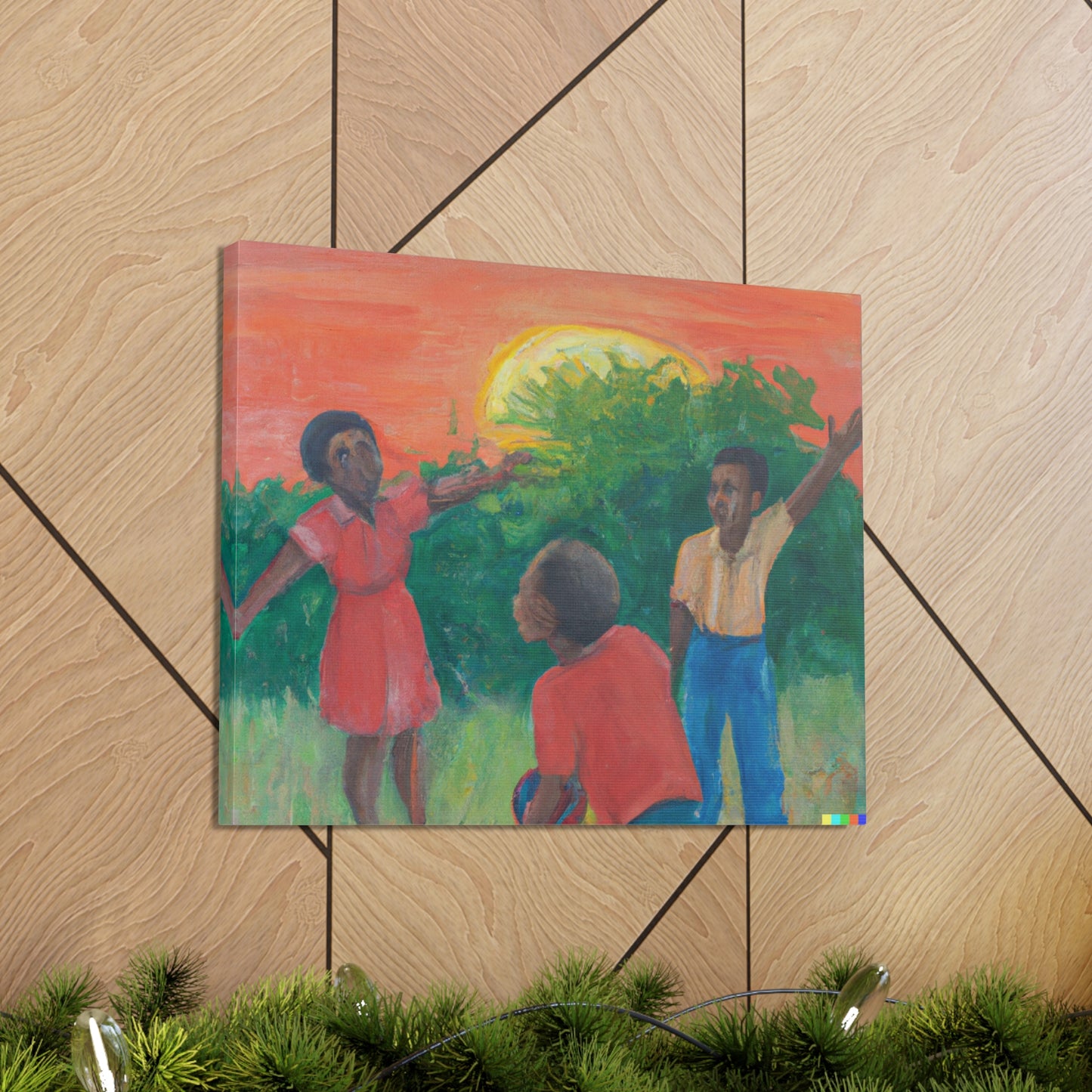 Kids Playing Airplane Wall Art | 20"x16" Afrocentric Children's Joy Canvas Print