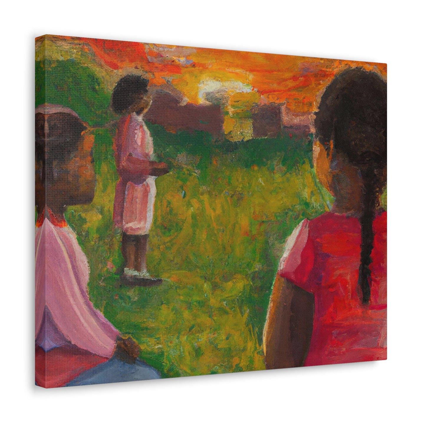 Three Black Girls Wall Art | 20"x16" Afrocentric Children's Play Canvas Print