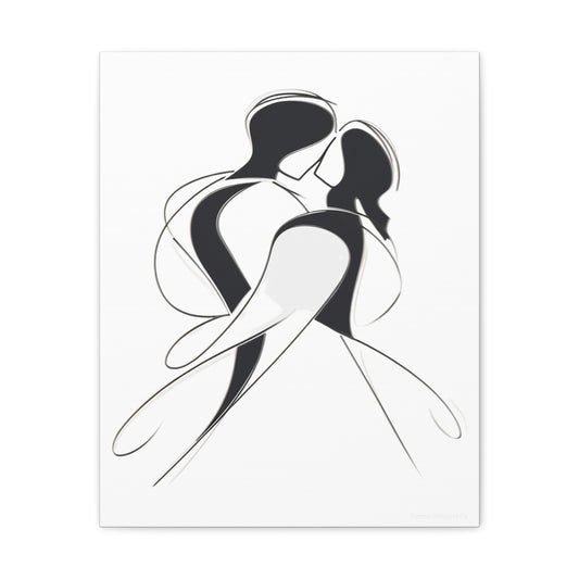 Love's Gentle Hold - Tender Moment Outlines Canvas Art