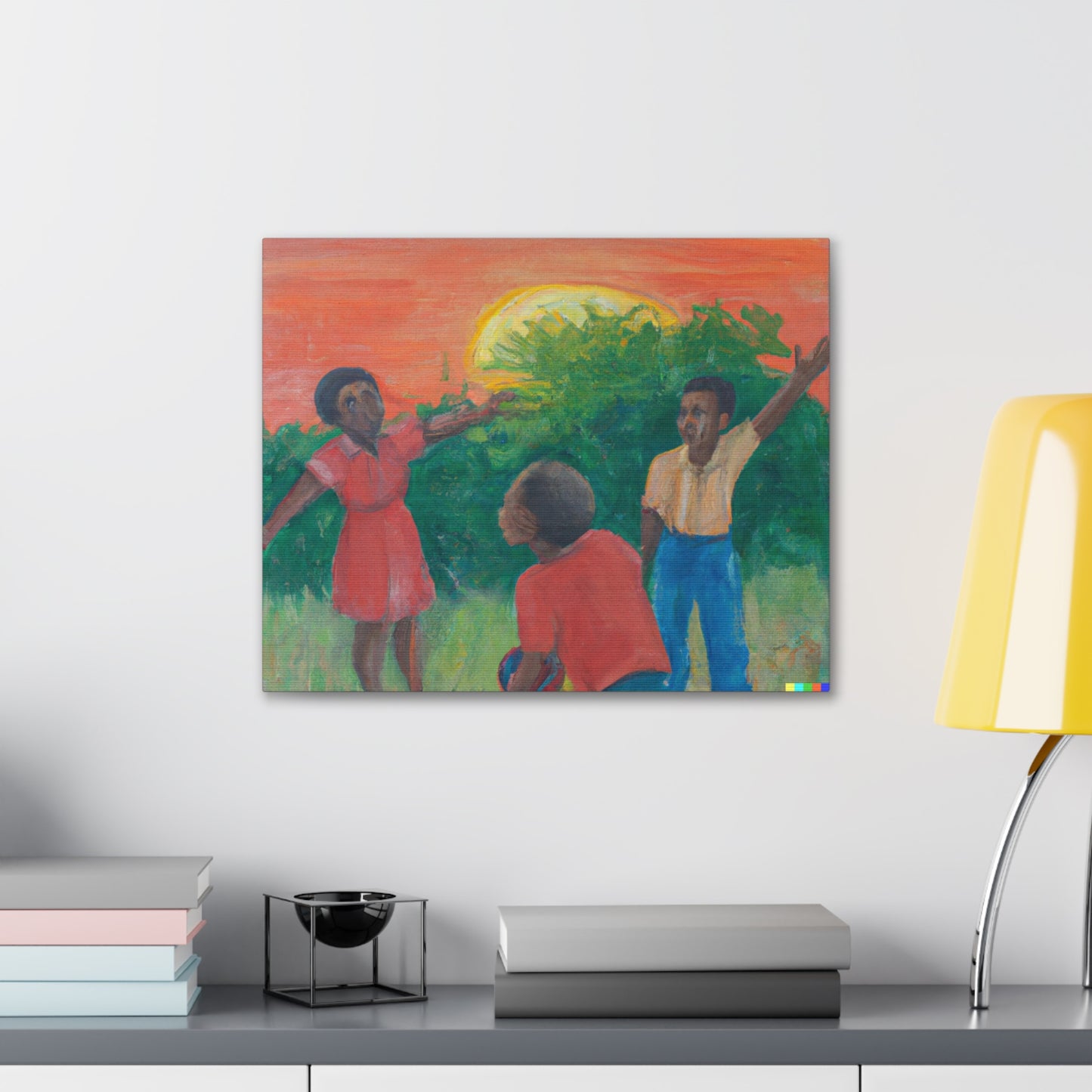 Kids Playing Airplane Wall Art | 20"x16" Afrocentric Children's Joy Canvas Print