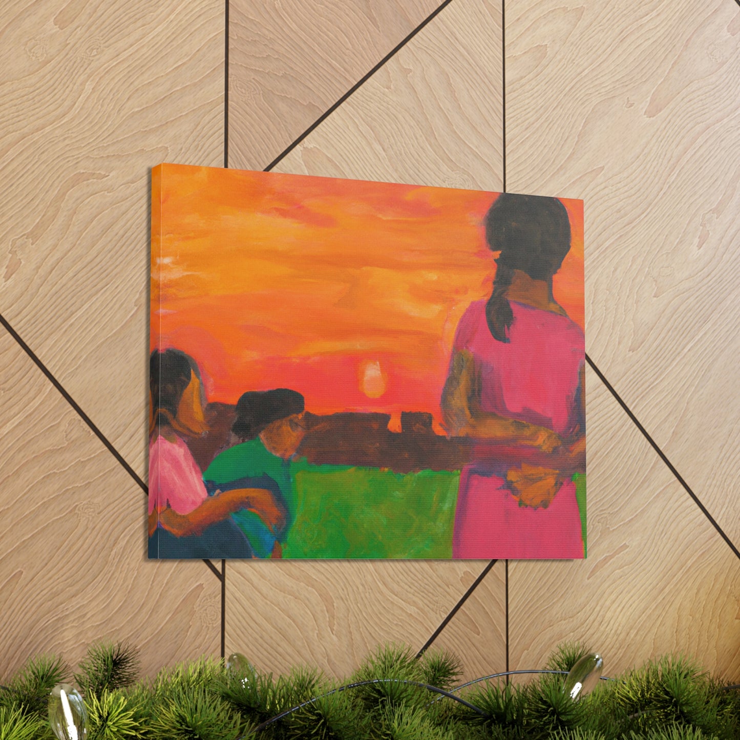 Girls Talking About Boys - Whimsical Childhood Scene Canvas Artwork