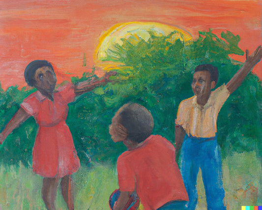 Kids Playing Airplane Wall Art | 20"x16" Afrocentric Children's Joy Canvas Print